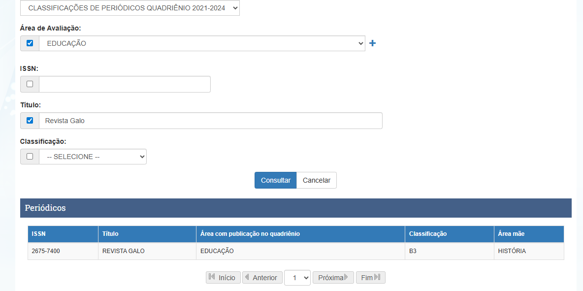 Revista Galo é avaliada com conceito B3 na Qualis 2021-2024 em Educação